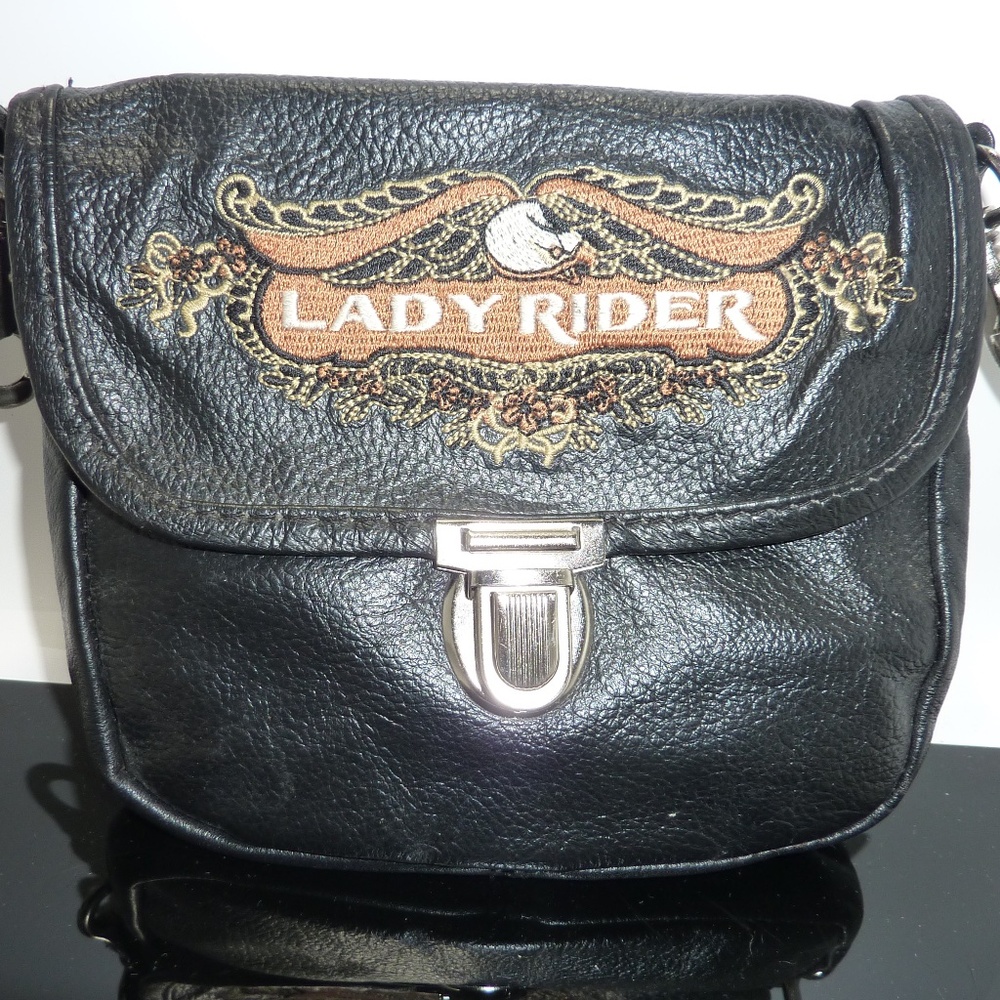 Good Sports Inc Black Leather Belt Bag LADY RIDER  Hip Clip Biker Punk Crossbody